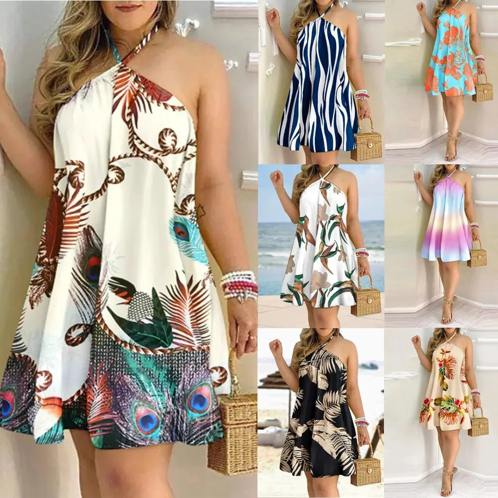 Floral Print Halter Neck Dress Boho Backless Halter Dress For Spring Summer Women's Clothing - Chrissy's Eye
