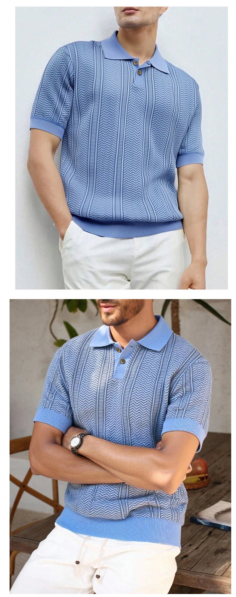Mens Knit Polo Shirts Short Sleeve Textured Polo Shirt Casual Business Collared Button Shirts - Chrissy's Eye