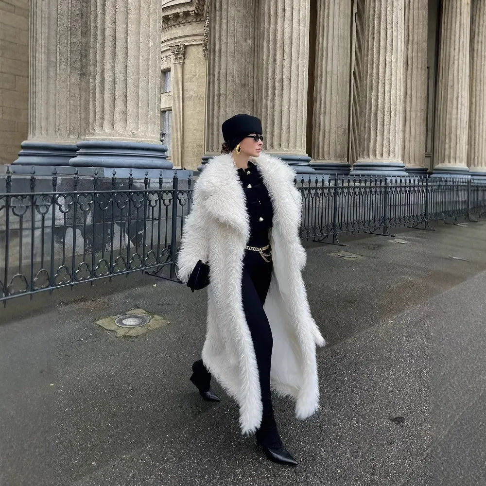 Elegant Women's Mink Fur Overcoat Solid Waist-cinching Fur Coat For Lady Luxury Long Furry - Chrissy's Eye