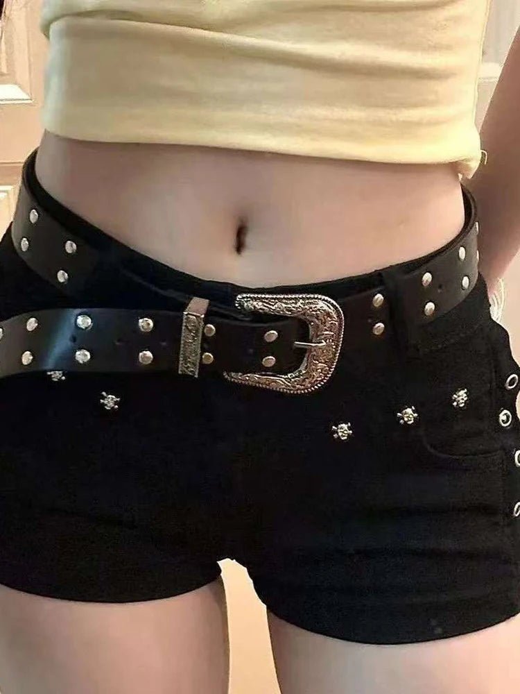 Aoaiiys Short Jeans Woman Harajuku Fashion Rivet White Shorts Summer 2026 New Gothic Spice Girls Sexy Low Waisted Slim Shorts - Chrissy's Eye
