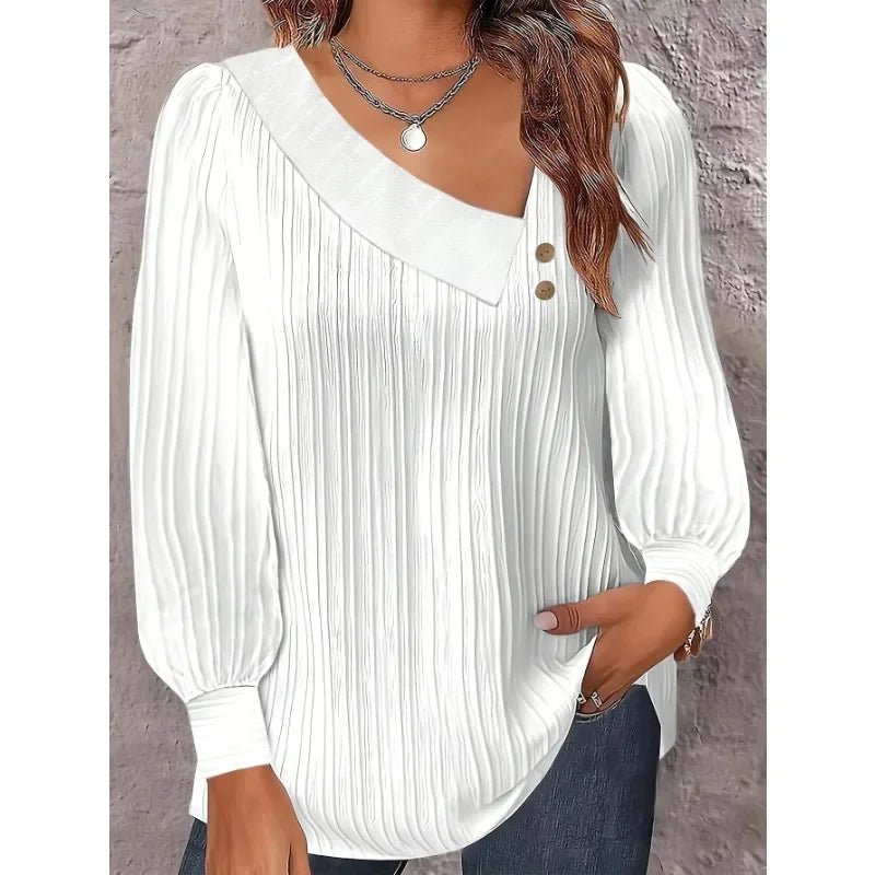 Plus Size 1XL-5XL size Women's Shirt Solid Color Diagonal Collar Long Sleeved Button Up Shirt Casual Holiday Party Shirt - Chrissy's Eye