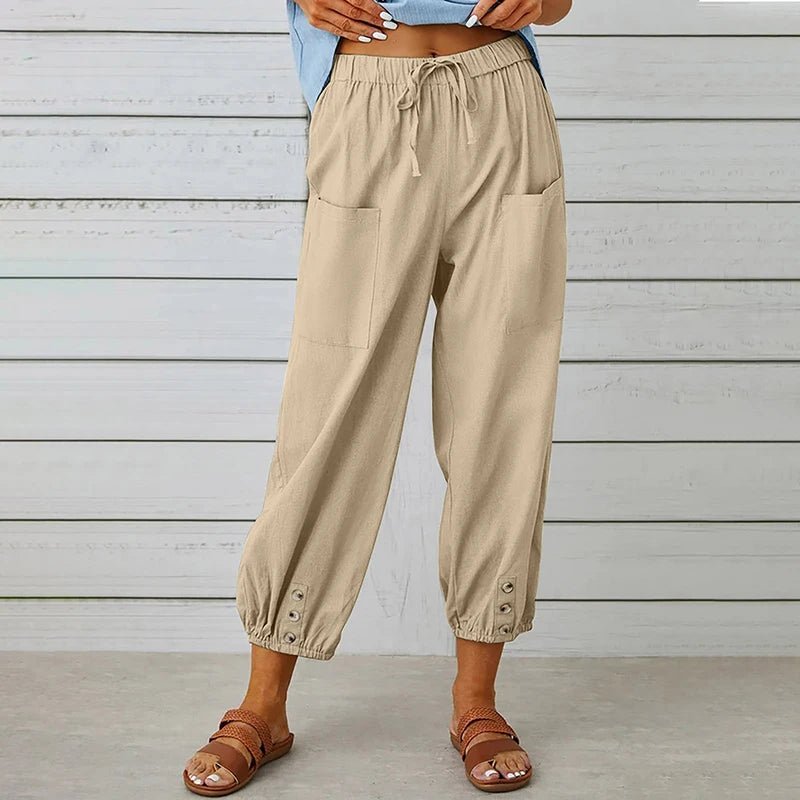 Women Cotton Linen Pants 2023 Autumn Solid Color Elastic Waist Loose Straight Trousers Female Harajuku High Waist Wide Leg Pants - Chrissy's Eye