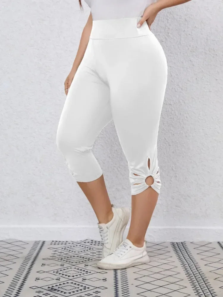 Summer Plus Size S-8XL Women's High Waisted and High Elastic Tight Solid Color Pants Hollow Out Elegant Yoga Pants Cropped Pants - Chrissy's Eye