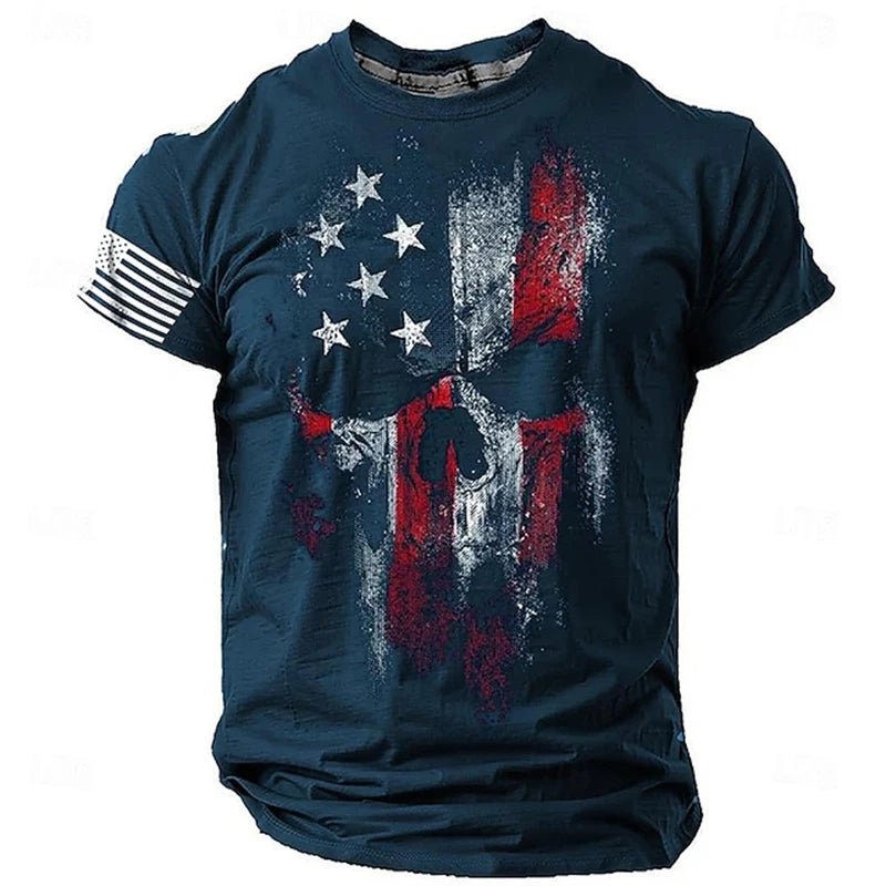 Men's Retro Flag Printed T-shirt 3D Skull Round Neck Short Sleeve Casual Breathable - Chrissy's Eye