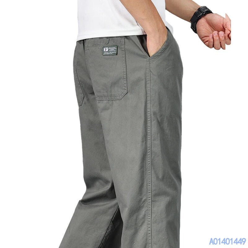Big Size Mens Casual Pants Relaxed Fit Cotton Trousers Elastic Waist Drawstring Sweatpants Mens Jogger Pants Summer Spring - Chrissy's Eye