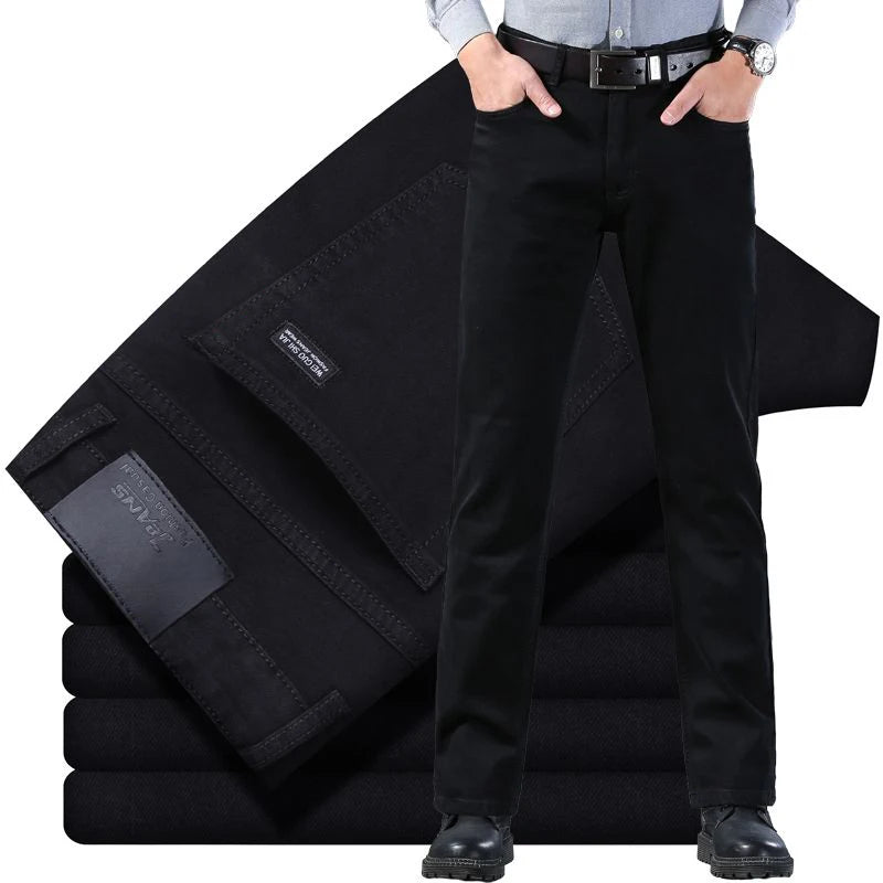 Men's classic high-end fashion versatile jeans, soft and slightly elastic black business denim pants, stylish upper body - Chrissy's Eye