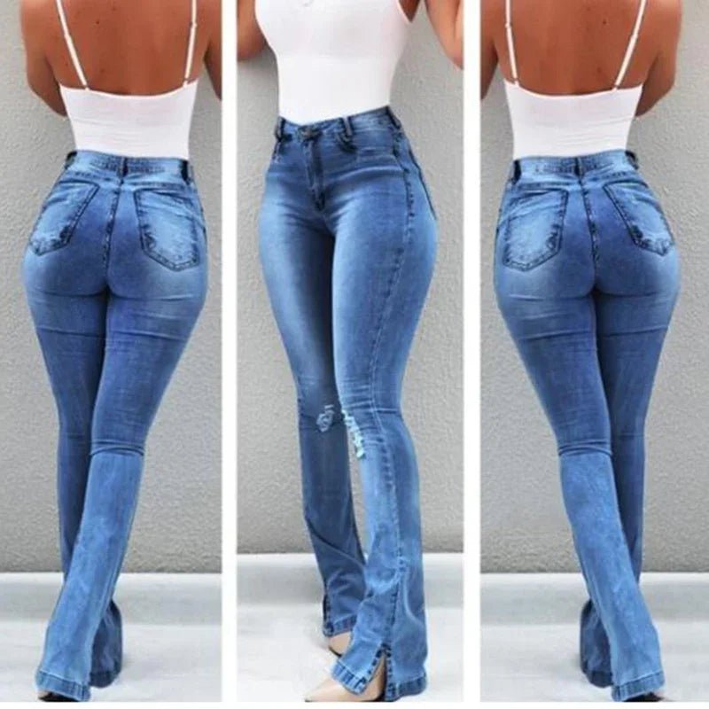 Women Slim Fit Denim Bell Bottom High Waist Bootleg jeans with Stretch Female Flare - Chrissy's Eye