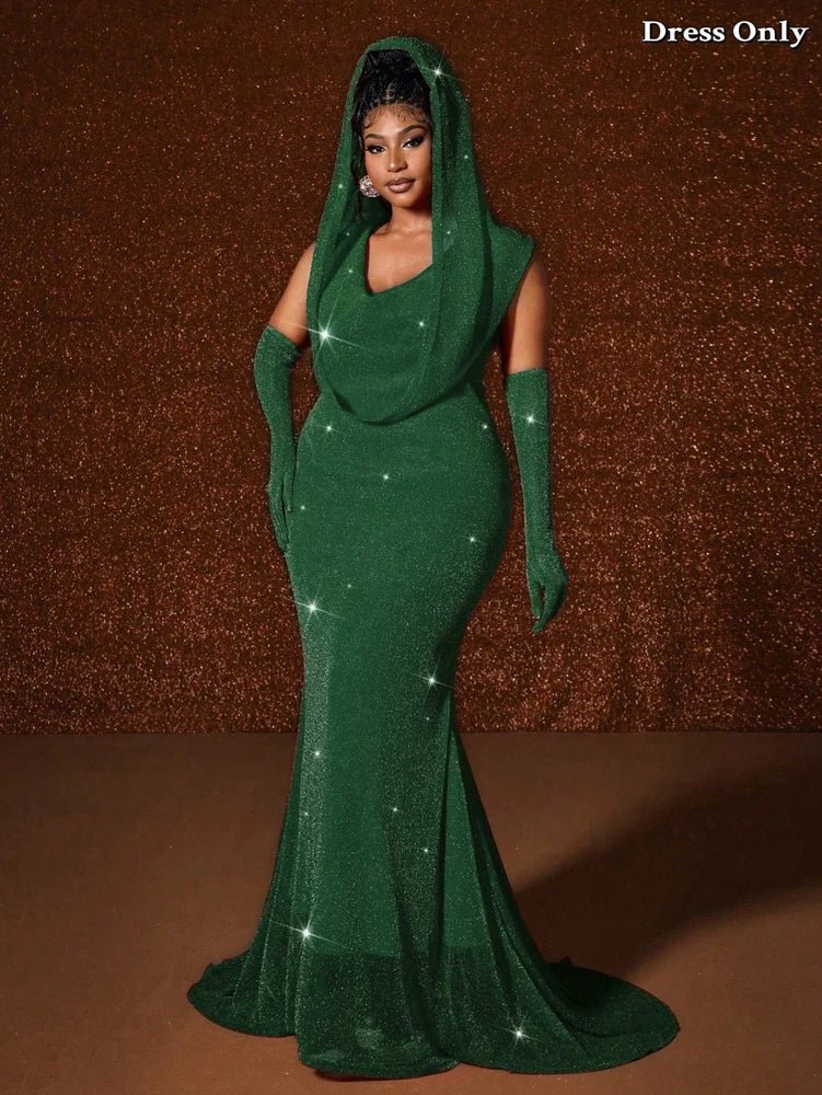 Plus Size Hat Sexy Waistband Hot Gold Fish Tail Swing Long Solid Colour Fishtail Slim Package Hip Dress Hooded - Chrissy's Eye