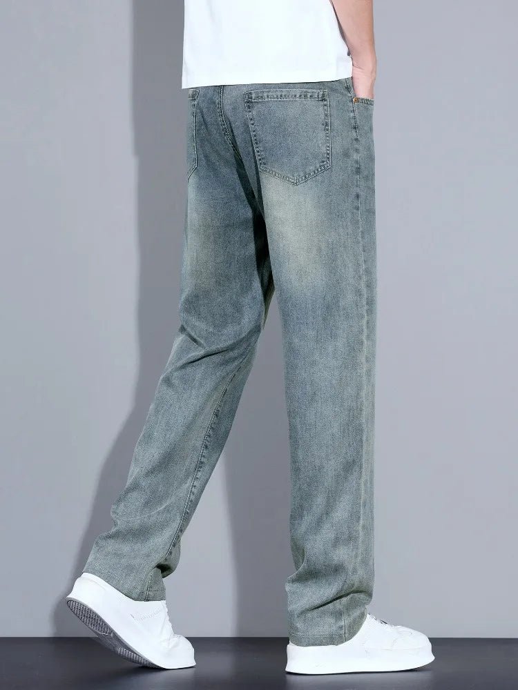Lyocell Ice Silk Jeans Men's Fashion Korean Ultra-Thin Denim Pants Soft Drape Comfortable Business Straight Casual Trousers - Chrissy's Eye