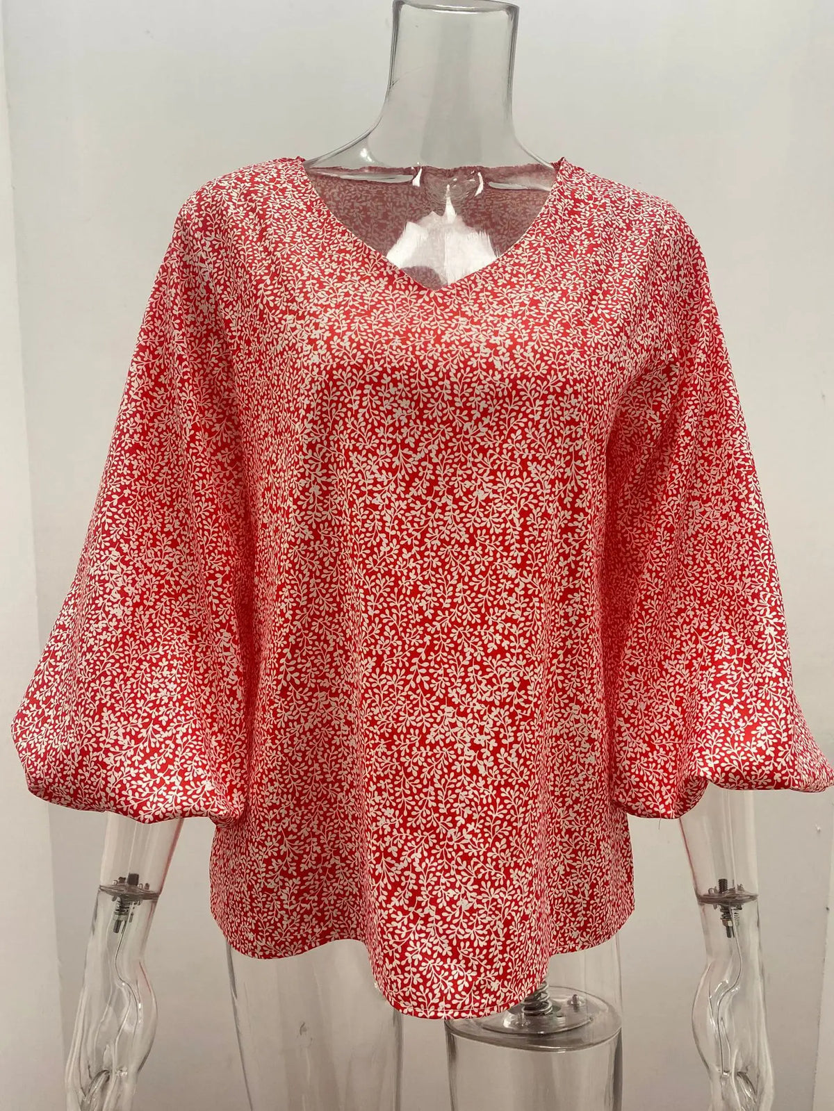 2023 New European and American Cross Boder Spring/Summer/Autumn V-neck Casual Shirt Printed Lantern Sleeve Top Women's W - Chrissy's Eye