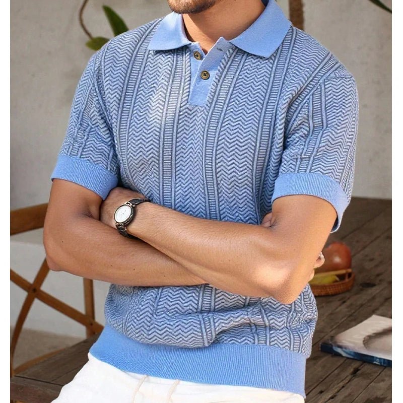 Mens Knit Polo Shirts Short Sleeve Textured Polo Shirt Casual Business Collared Button Shirts - Chrissy's Eye