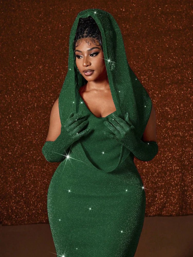Plus Size Hat Sexy Waistband Hot Gold Fish Tail Swing Long Solid Colour Fishtail Slim Package Hip Dress Hooded - Chrissy's Eye