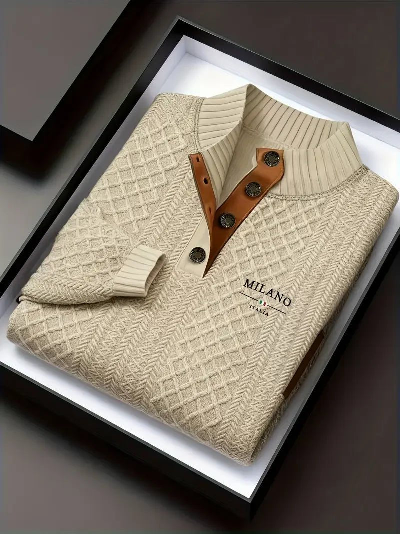 Men's Autumn Winter Stand Collar Knitted Sweater Casual Mature Fashionable All-over Patterned Crew Neck Pullover - Chrissy's Eye