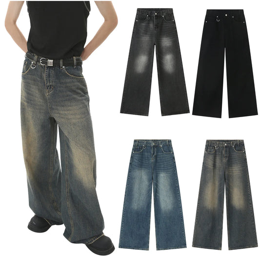 Jeans Men American Retro Casual Baggy Bleached Skater Hip Hop Denim Trousers Fashion Man Stretchy Bell Bottoms Pants Streetwear - Chrissy's Eye