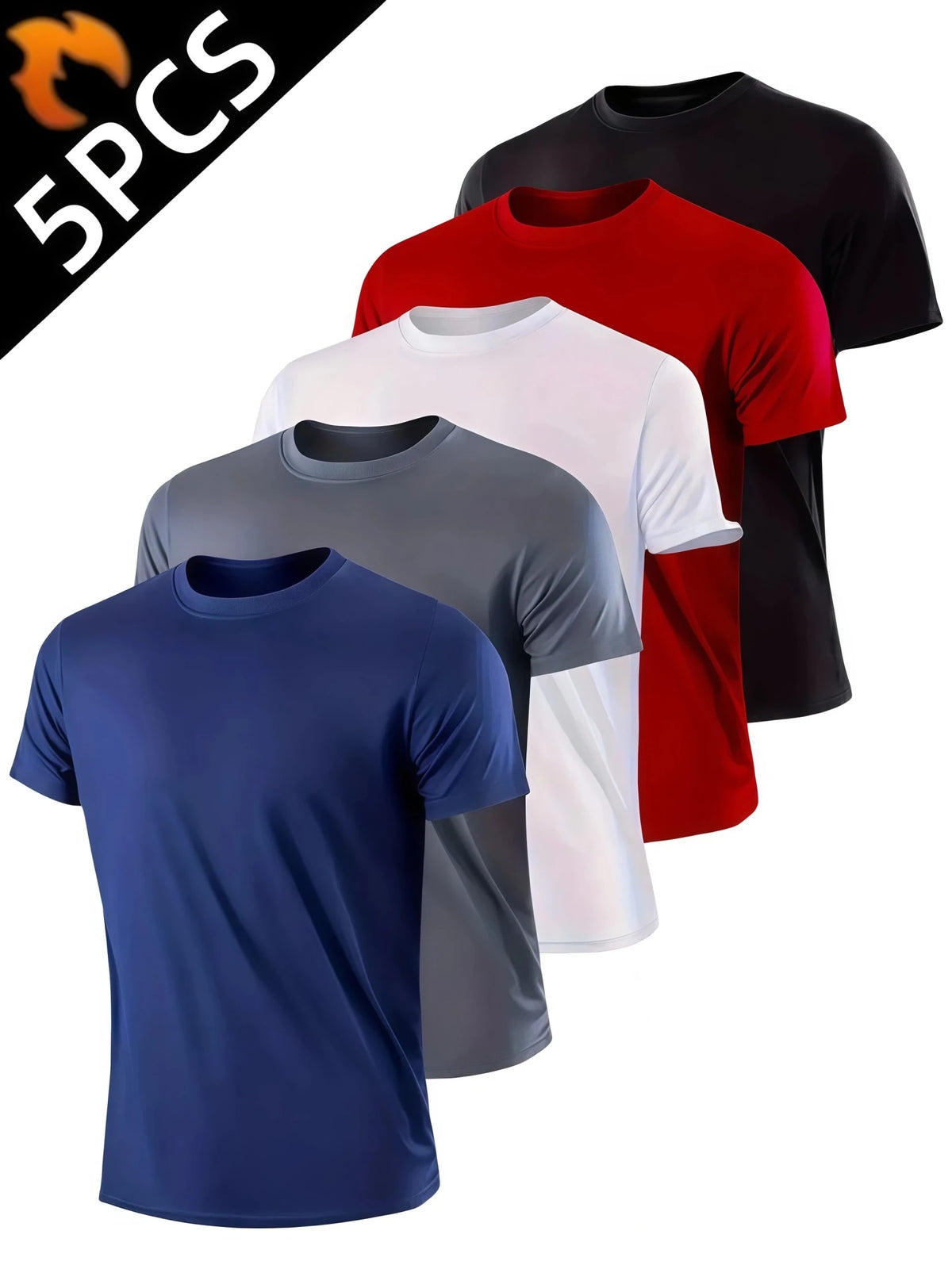 5Pcs Men's Quick Dry Basic Short Sleeve Gym Running Street Outdoor Exercise Sport Shirt Tops Lightweight - Chrissy's Eye