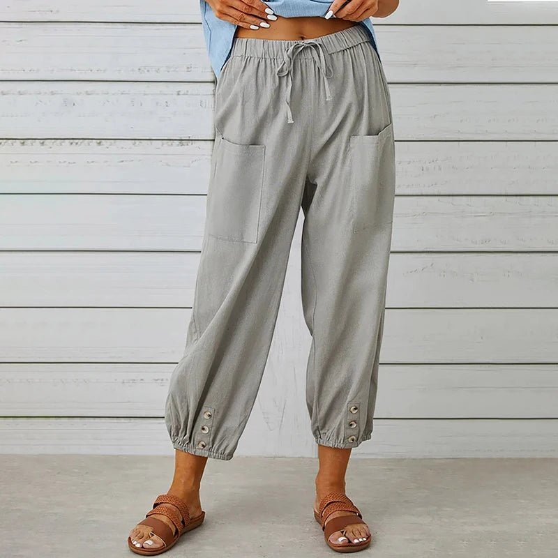 Women Cotton Linen Pants 2023 Autumn Solid Color Elastic Waist Loose Straight Trousers Female Harajuku High Waist Wide Leg Pants - Chrissy's Eye