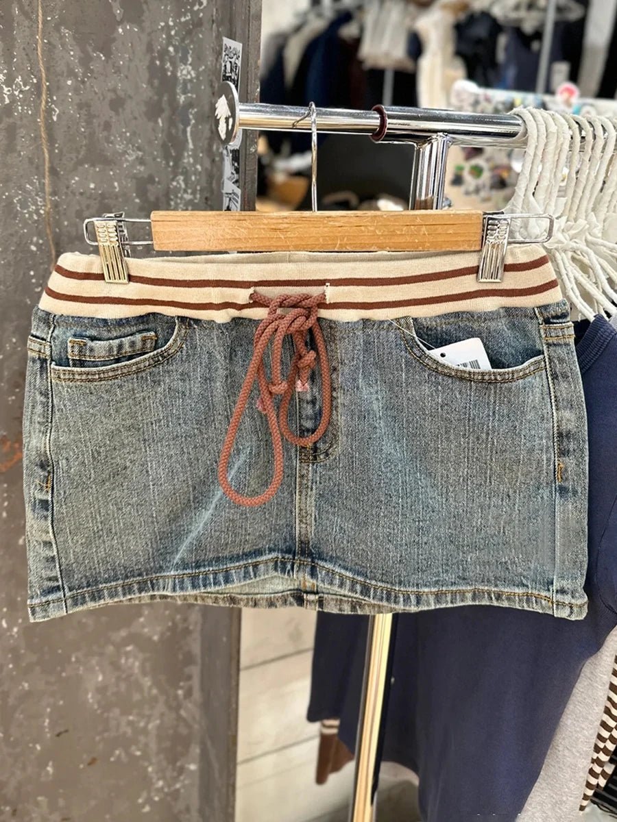 Women's Vintage Low Waist Denim Skirts Casual Chic Pockets A-line Mini Skirts - Chrissy's Eye