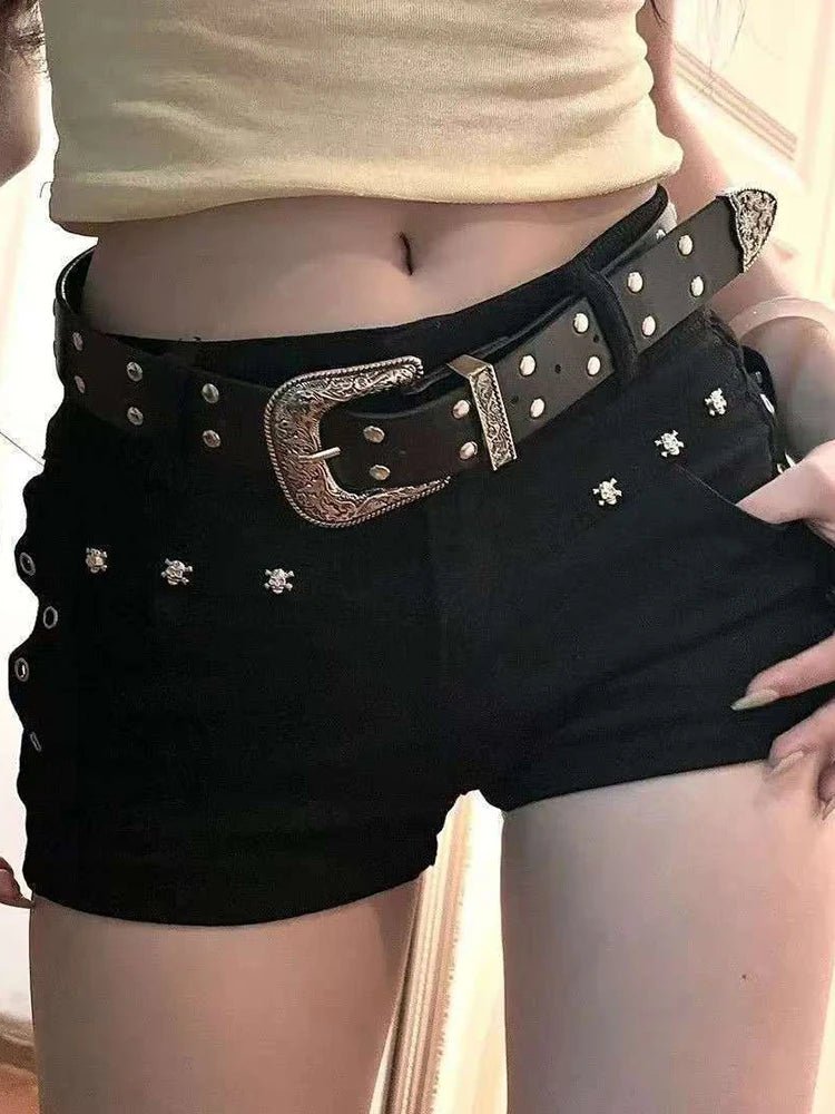 Aoaiiys Short Jeans Woman Harajuku Fashion Rivet White Shorts Summer 2026 New Gothic Spice Girls Sexy Low Waisted Slim Shorts - Chrissy's Eye