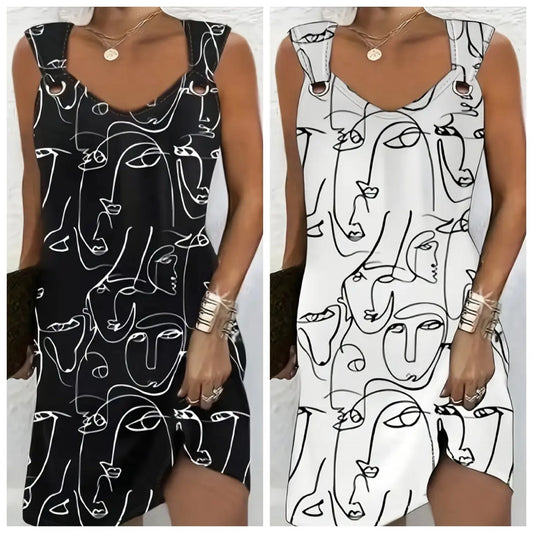 2025 Summer Street Fashion Printed 3D Abstract Pattern Button Design Dress - Chrissy's Eye