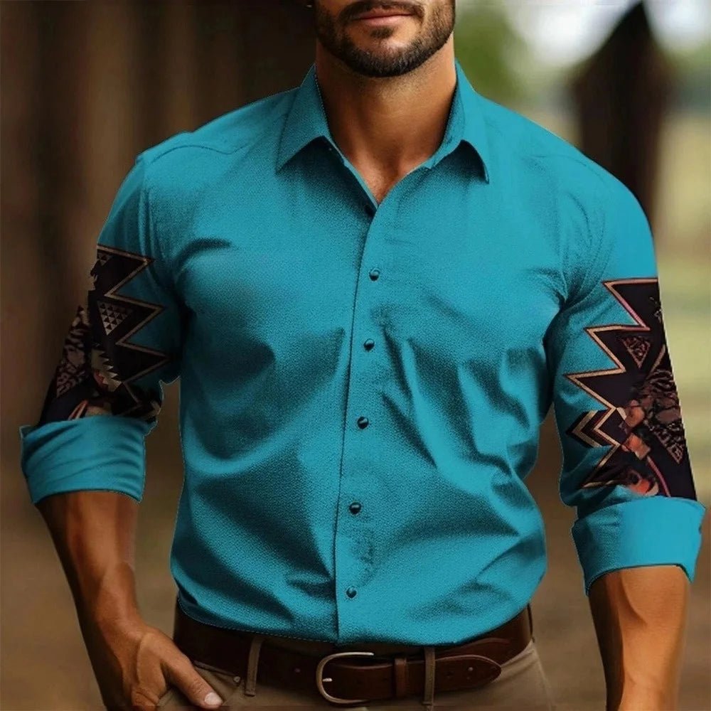 Men's Two-Tone Western-Style Button-Up Shirt - Chrissy's Eye