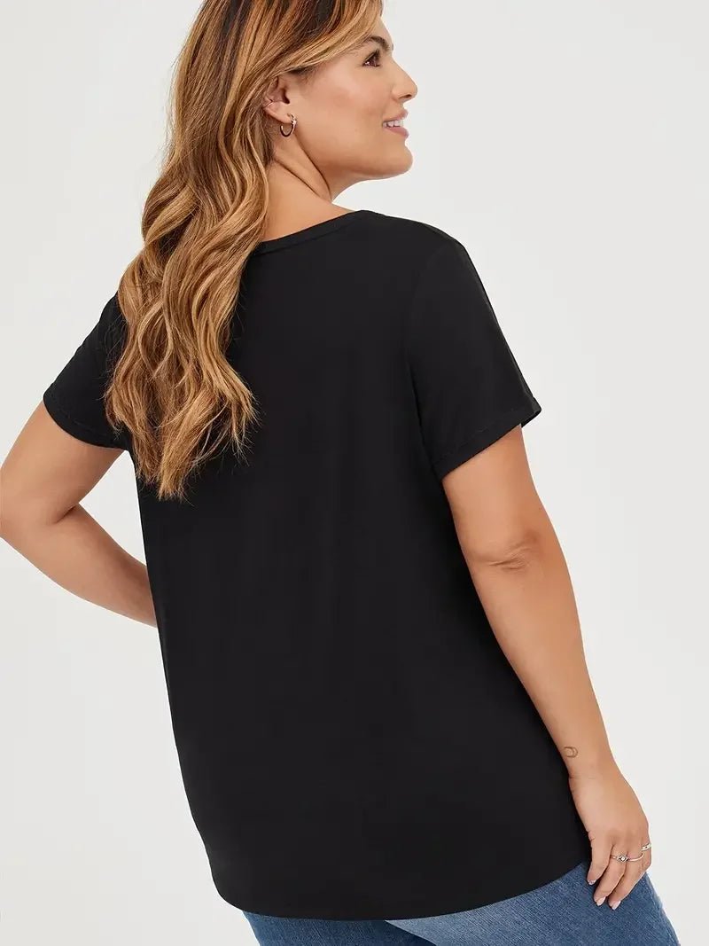 Plus Size Casual T-shirt Women's Plus Ombre Letter Graphic Short Sleeve Round Neck Medium Stretch Top - Chrissy's Eye