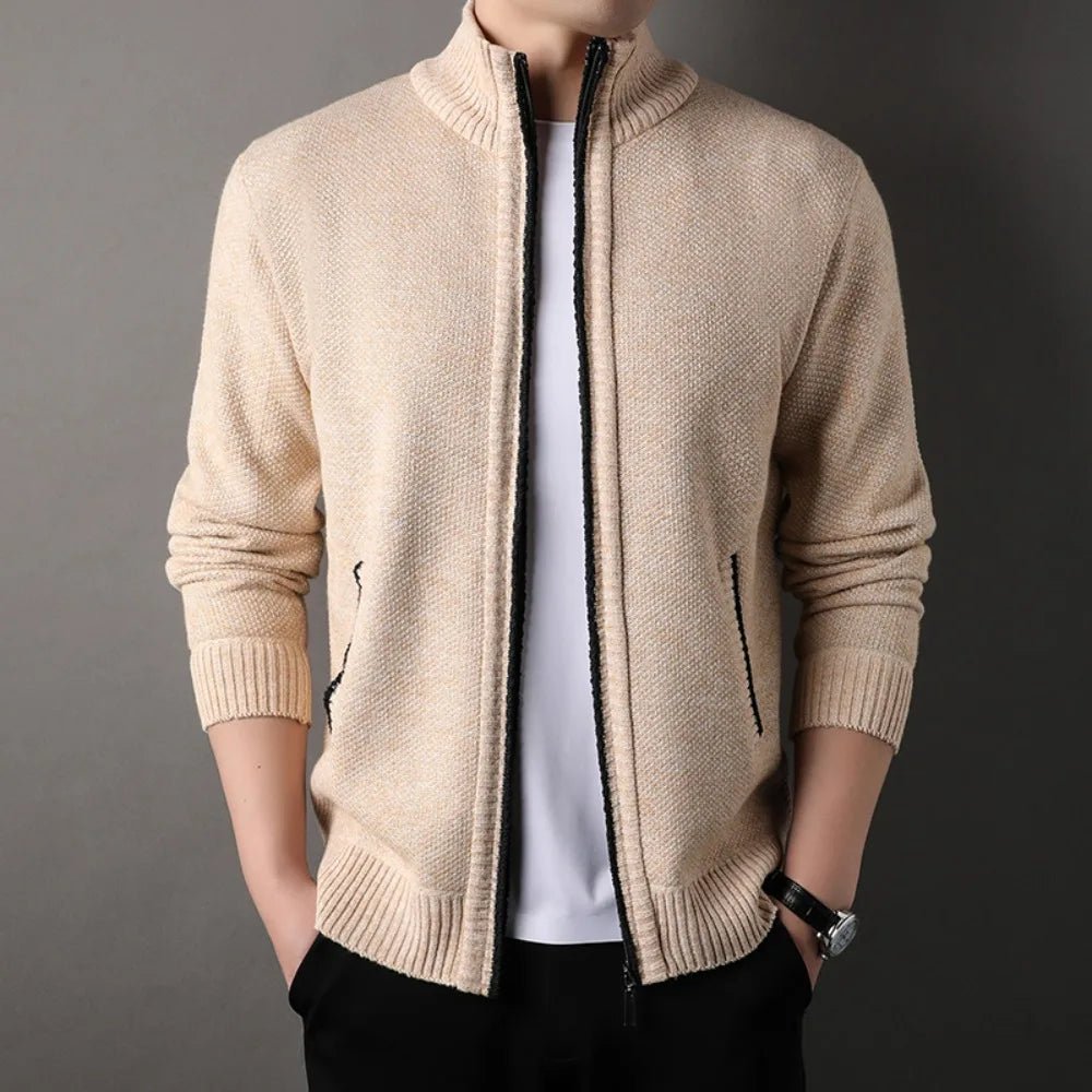 Men's Stand-up Collar Knit Sweater Autumn Winter New Cardigan Tops Korean Slim Solid Color Sweatercoat Jacket - Chrissy's Eye