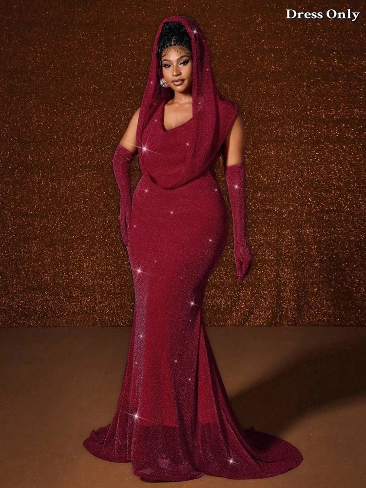Plus Size Hat Sexy Waistband Hot Gold Fish Tail Swing Long Solid Colour Fishtail Slim Package Hip Dress Hooded - Chrissy's Eye