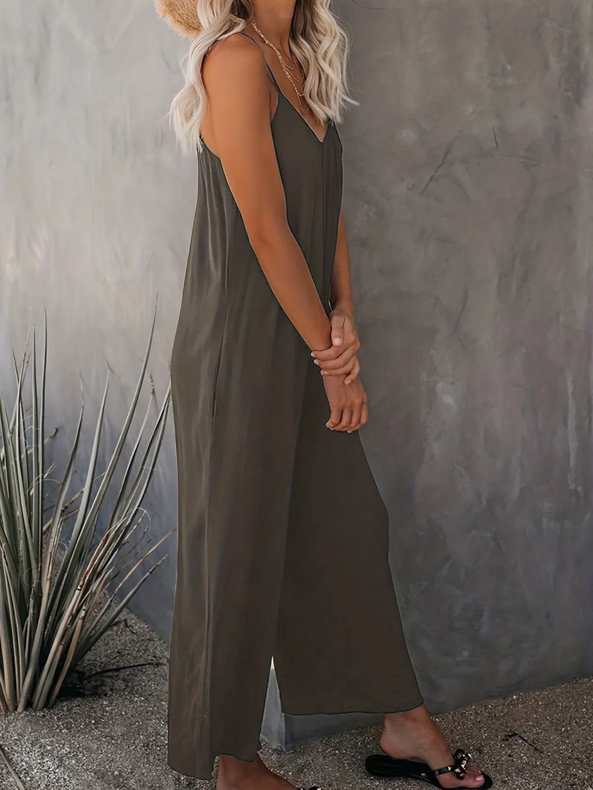Plus Size Women's 2025 Summer Jumpsuit - Sleeveless Wide Leg Romper with Side Pockets, Casual One Piece Outfit - Chrissy's Eye