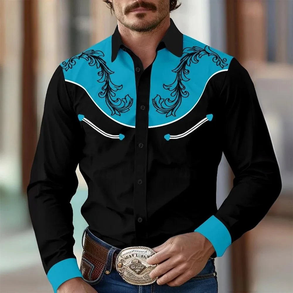 Men's Two-Tone Western-Style Button-Up Shirt - Chrissy's Eye