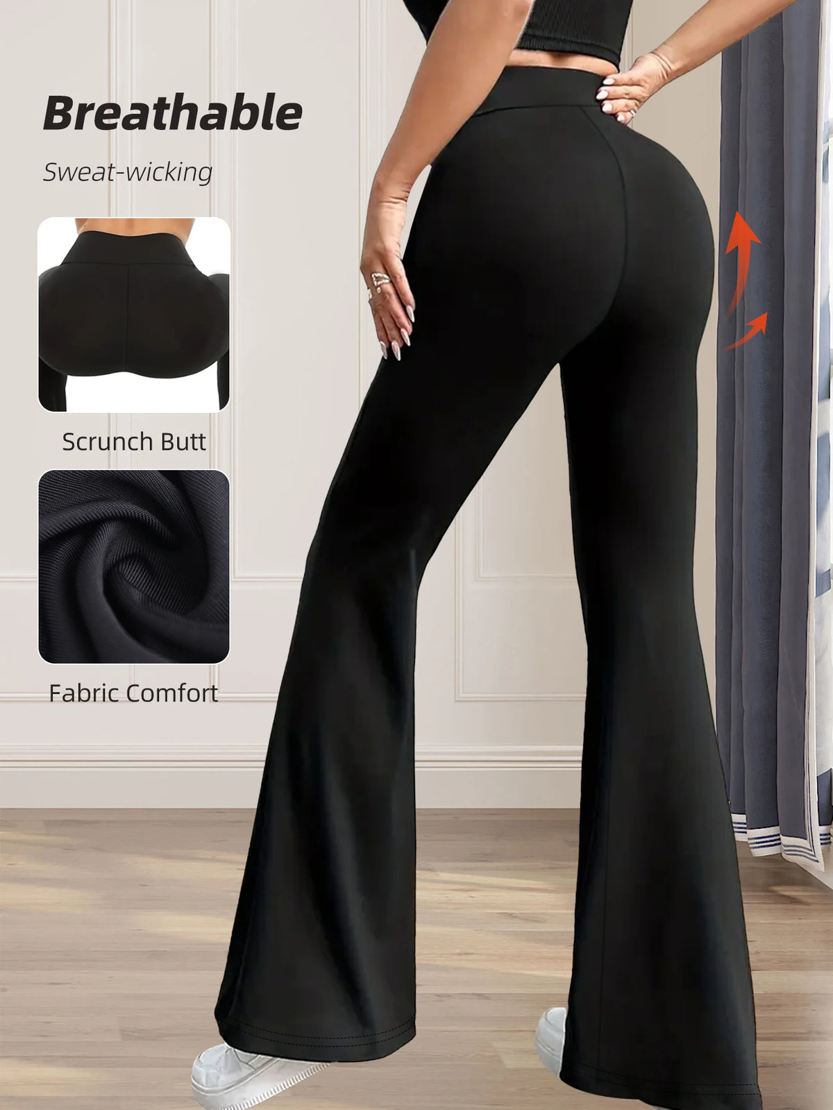 Women's spring and summer high waisted tight fitting flared pants, slim leg long black pants, thin wide leg pants for slim women - Chrissy's Eye