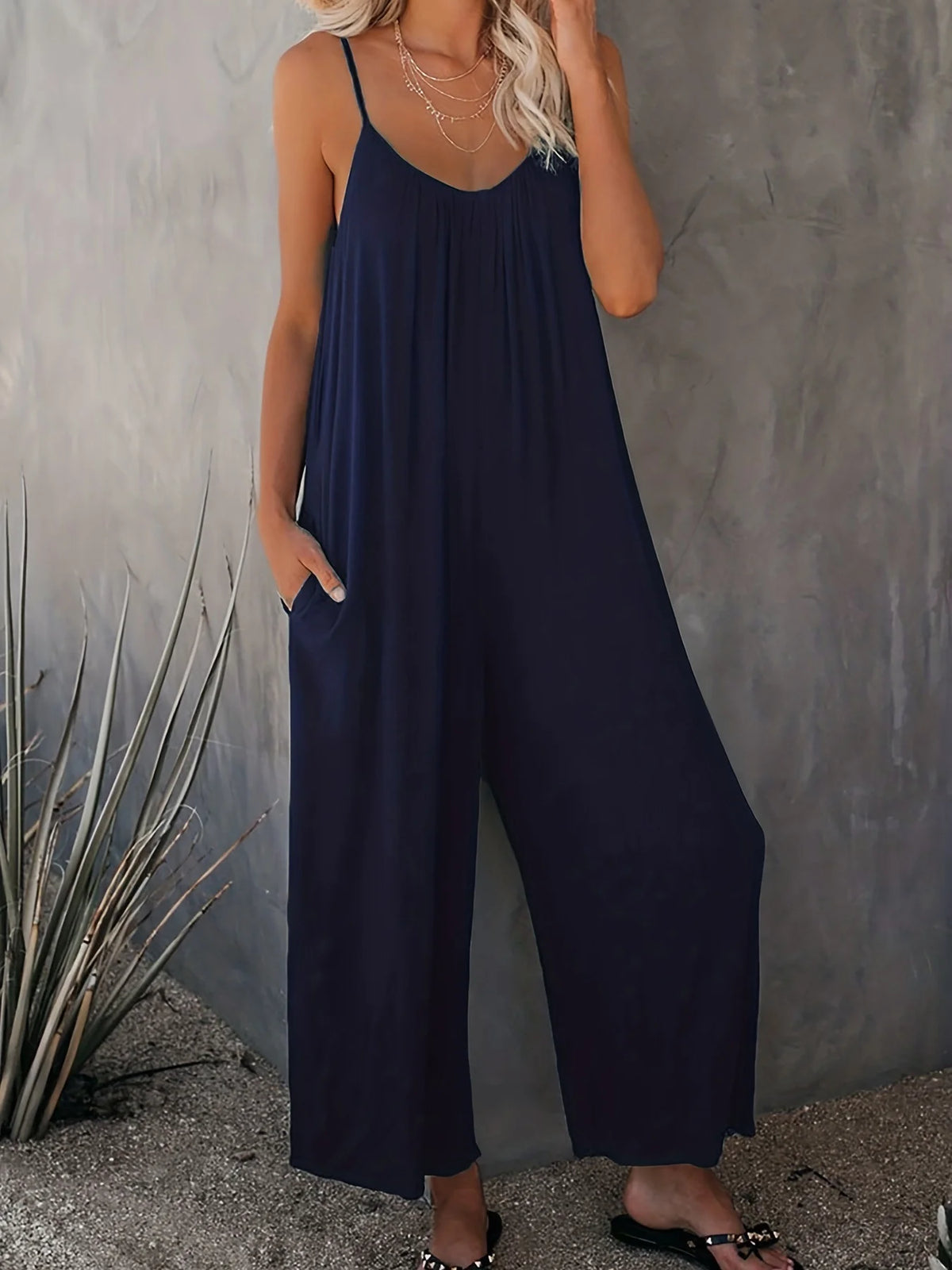 Plus Size Women's 2025 Summer Jumpsuit - Sleeveless Wide Leg Romper with Side Pockets, Casual One Piece Outfit - Chrissy's Eye