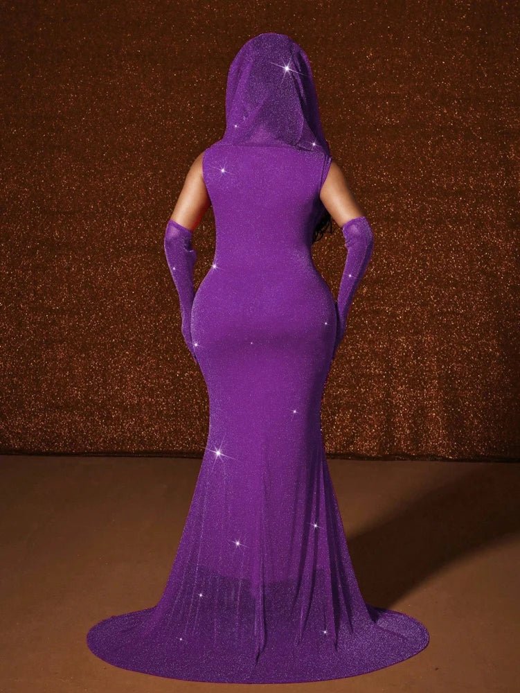 Plus Size Hat Sexy Waistband Hot Gold Fish Tail Swing Long Solid Colour Fishtail Slim Package Hip Dress Hooded - Chrissy's Eye