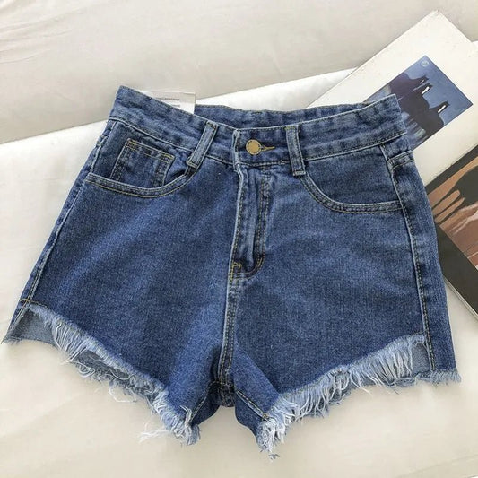 New Summer Women High Wiast Raw Hem Denim Shorts Soild White Black Blue Korean Wide Leg Pants Mon Shorts DURIKIES - Chrissy's Eye