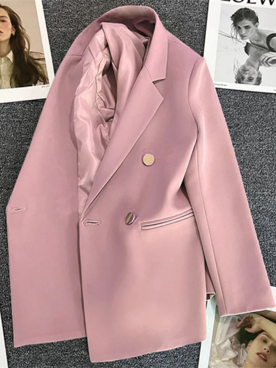Women Suit Blazer Elegant Coat 2025 Spring Autumn Fashion Korean Blazer Luxury Double Breasted Jacket Solid Ladies Tops Clothes - Chrissy's Eye
