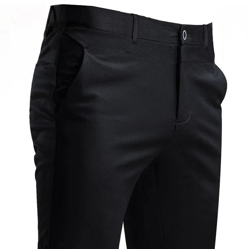 Men's Suit Pants Stretch Smart Casual Trousers Pocket Solid Color Straight Wearable Full Length Home Work Black Dress Pants - Chrissy's Eye