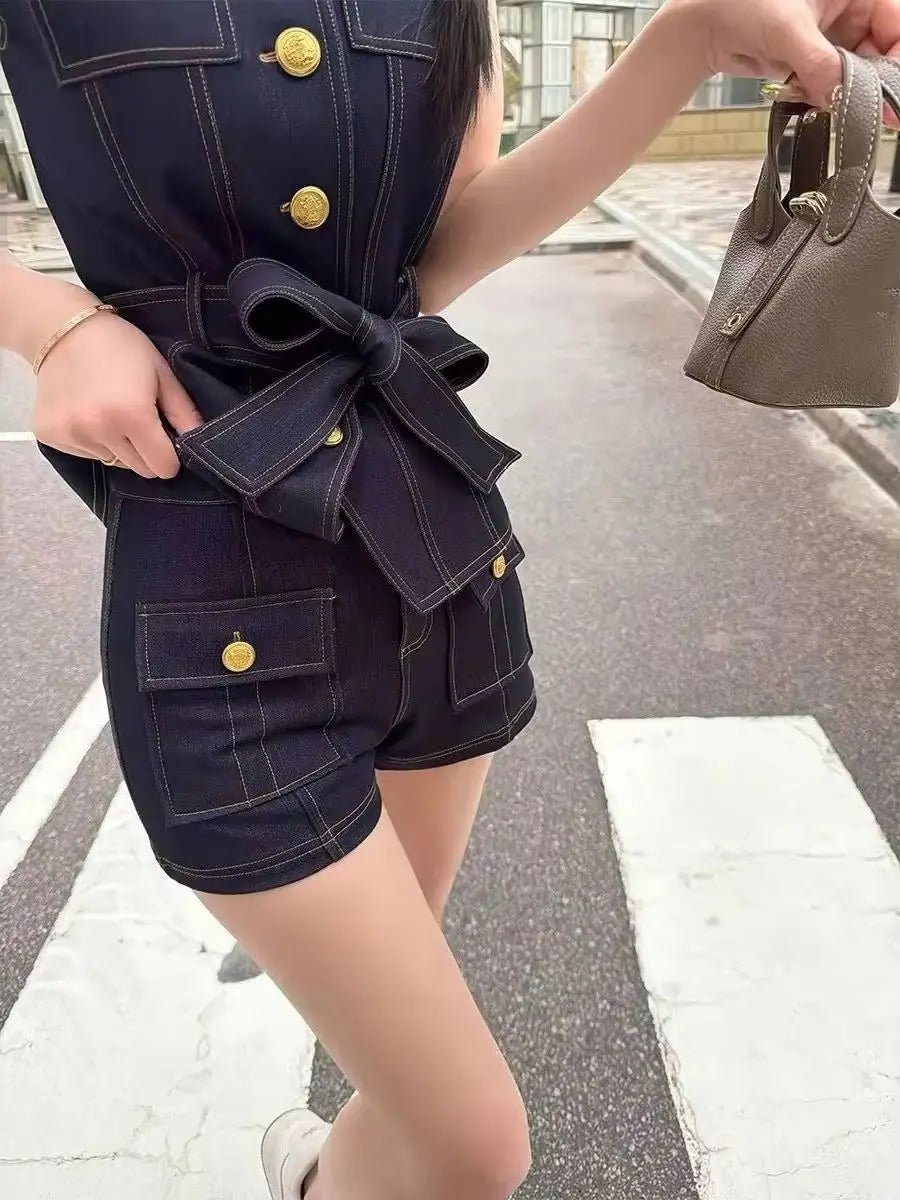 2026 Spring/Summer New Dark Blue High-Waist Denim Shorts USA Y2K Women's Fashion Street Dance Gothic Casual Slim Shorts - Chrissy's Eye