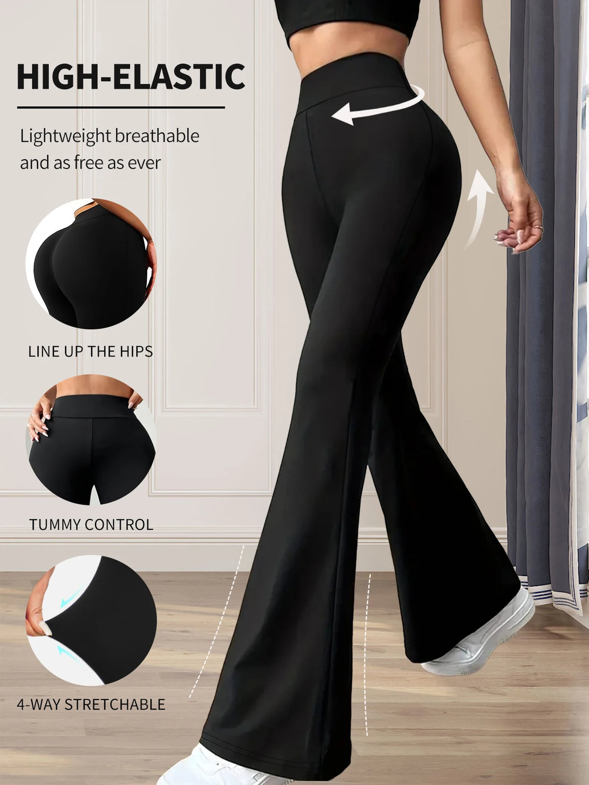 Women's spring and summer high waisted tight fitting flared pants, slim leg long black pants, thin wide leg pants for slim women - Chrissy's Eye