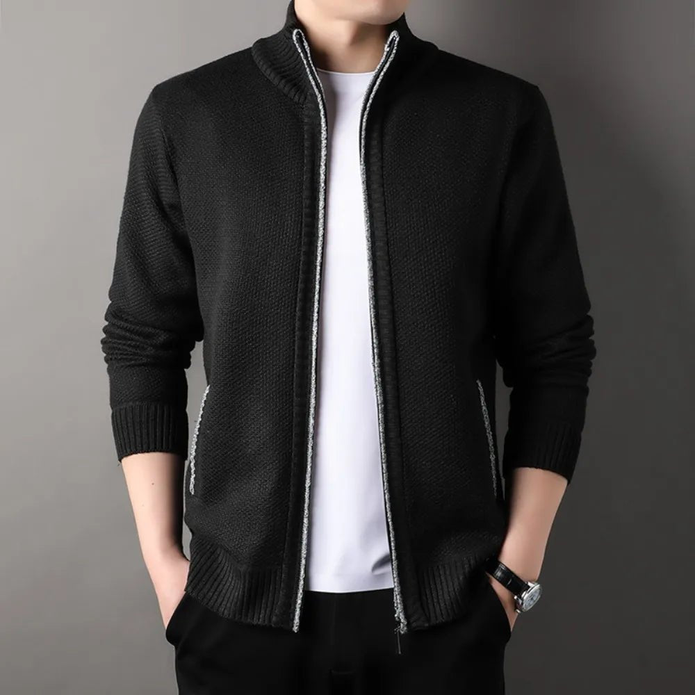 Men's Stand-up Collar Knit Sweater Autumn Winter New Cardigan Tops Korean Slim Solid Color Sweatercoat Jacket - Chrissy's Eye