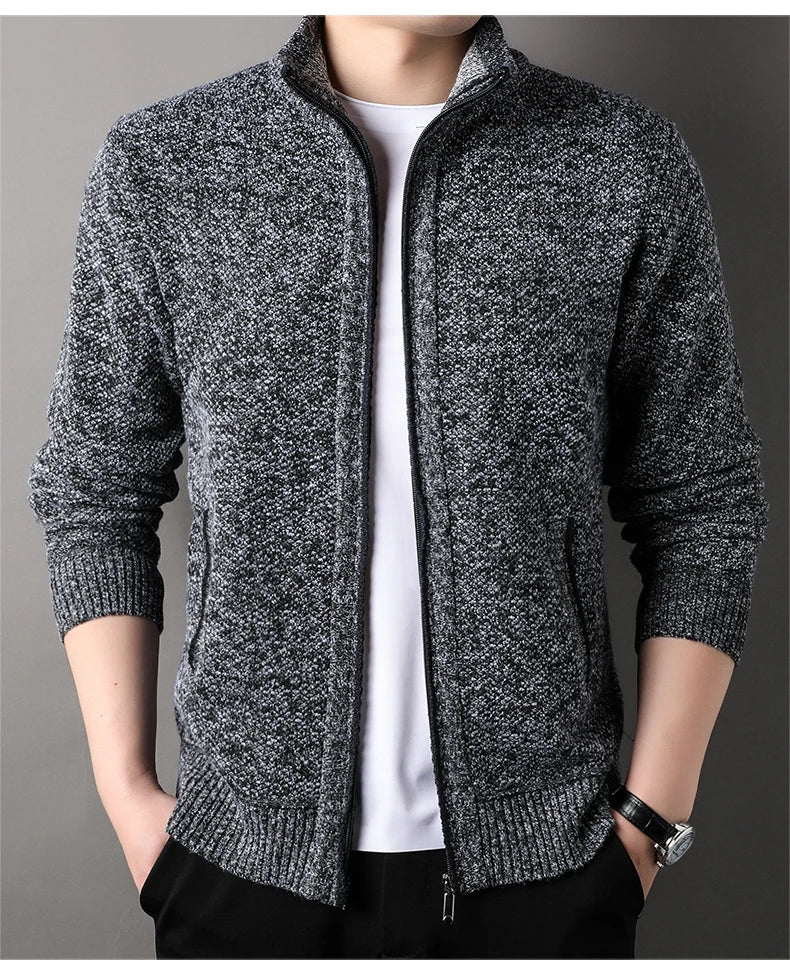Men's Stand-up Collar Knit Sweater Autumn Winter New Cardigan Tops Korean Slim Solid Color Sweatercoat Jacket - Chrissy's Eye
