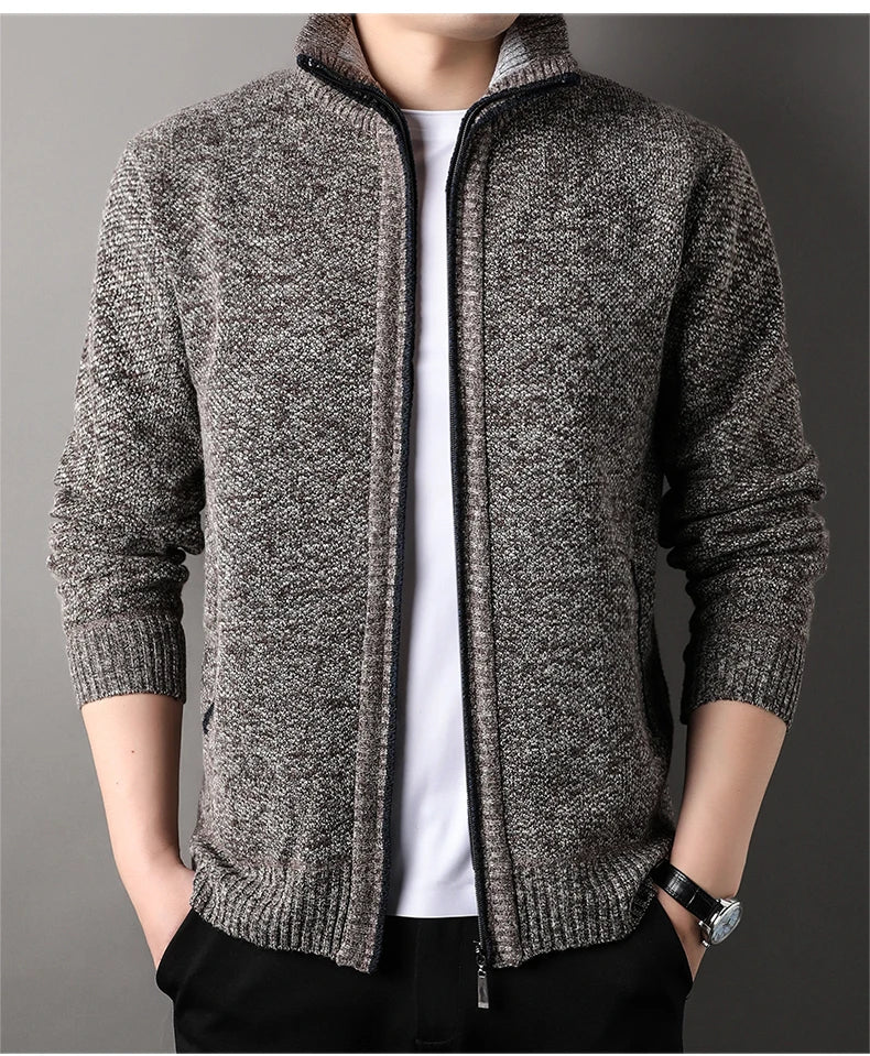 Men's Stand-up Collar Knit Sweater Autumn Winter New Cardigan Tops Korean Slim Solid Color Sweatercoat Jacket - Chrissy's Eye