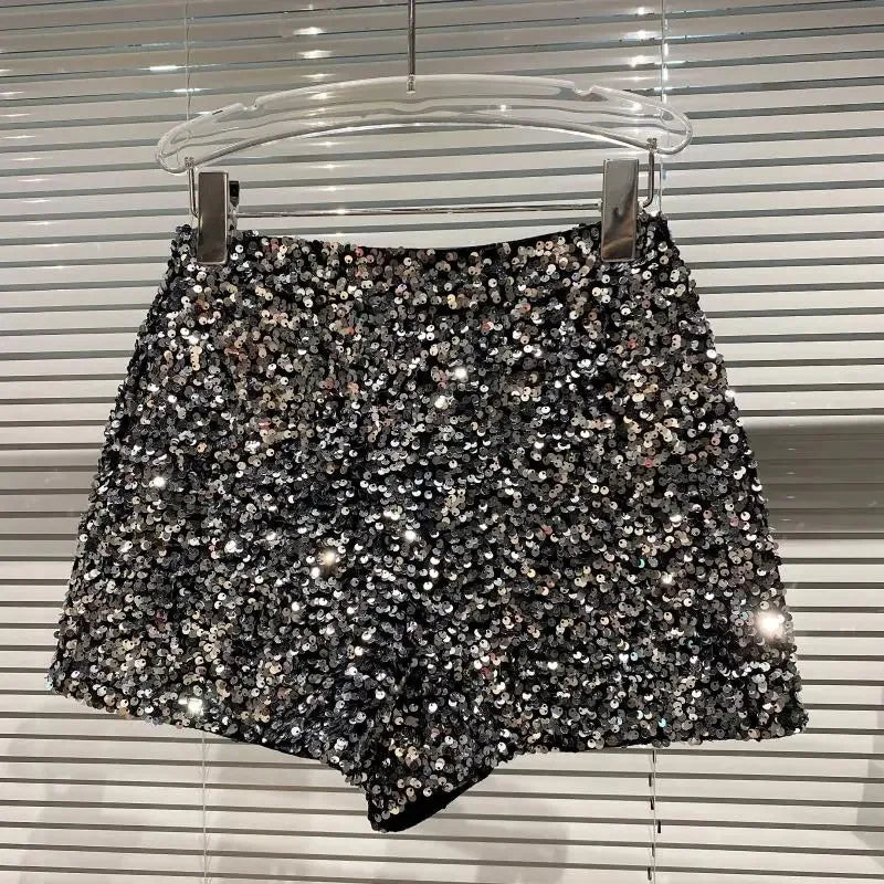 New Autumn Black Velvet Shorts Women Sequined Shiny Versatile Short Pants Clubwear Shorts Hot Pants High Street - Chrissy's Eye