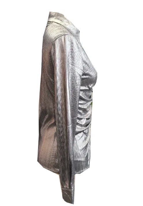 Women's Casual Long Sleeve Button Front Shirt with Ruched Lapel Collar Comfortable and Stylish - Chrissy's Eye
