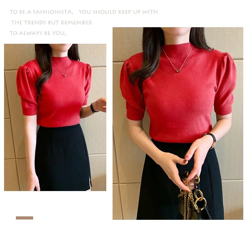 Puff Sleeve Knit Top with Half Turtleneck - Chrissy's Eye