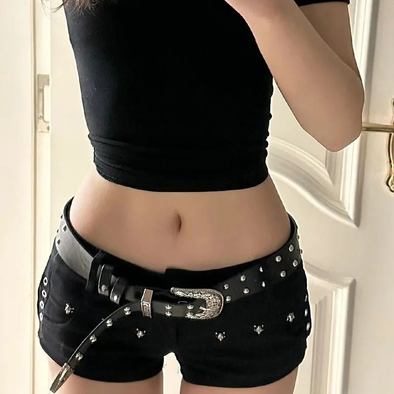 Black Sexy Low Waist Y2K Jean Shorts Woman Punk Gothic Popular Denim Super Shorts Female Korean Fashion Slin Fit Hot Short Pants - Chrissy's Eye