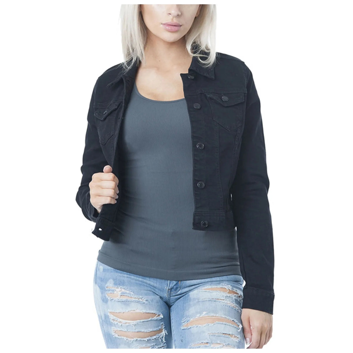 New Long Sleeve Winter Slim White Black Jeans Jacket For Women Solid Denim Woman Tops Short Coat Ladies Jackets Outerwear - Chrissy's Eye
