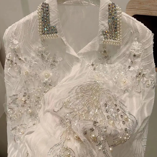 Luxury Diamonds Sequined Embroidery Blouses Shirts Women 2024 Spring New Long Sleeve Shirts Fashion Causal Tops Camisas De Mujer - Chrissy's Eye