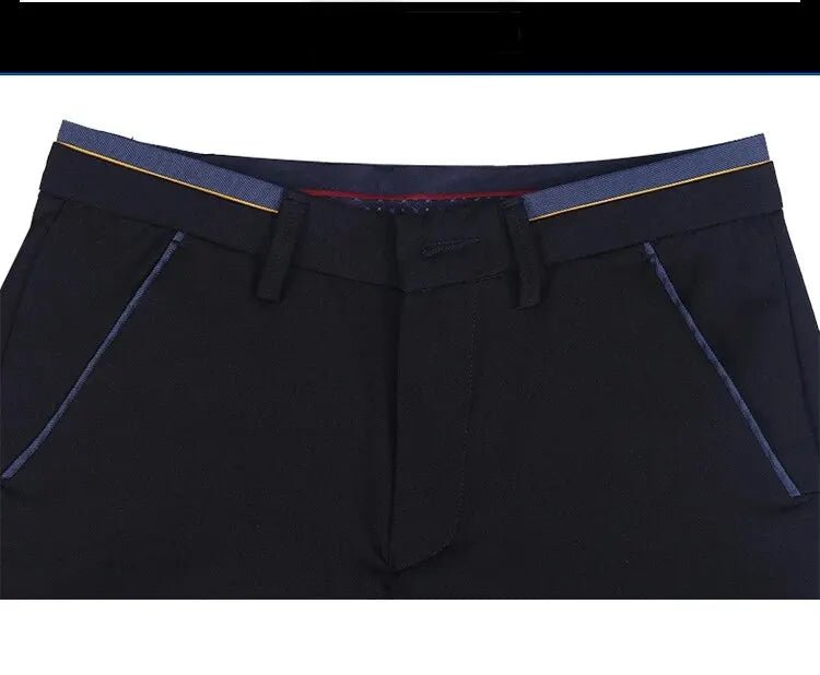 Men's Elastic Straight Pants Business Casual Long Suit Pants Male Formal Trousers Solid Colors Black BLue - Chrissy's Eye