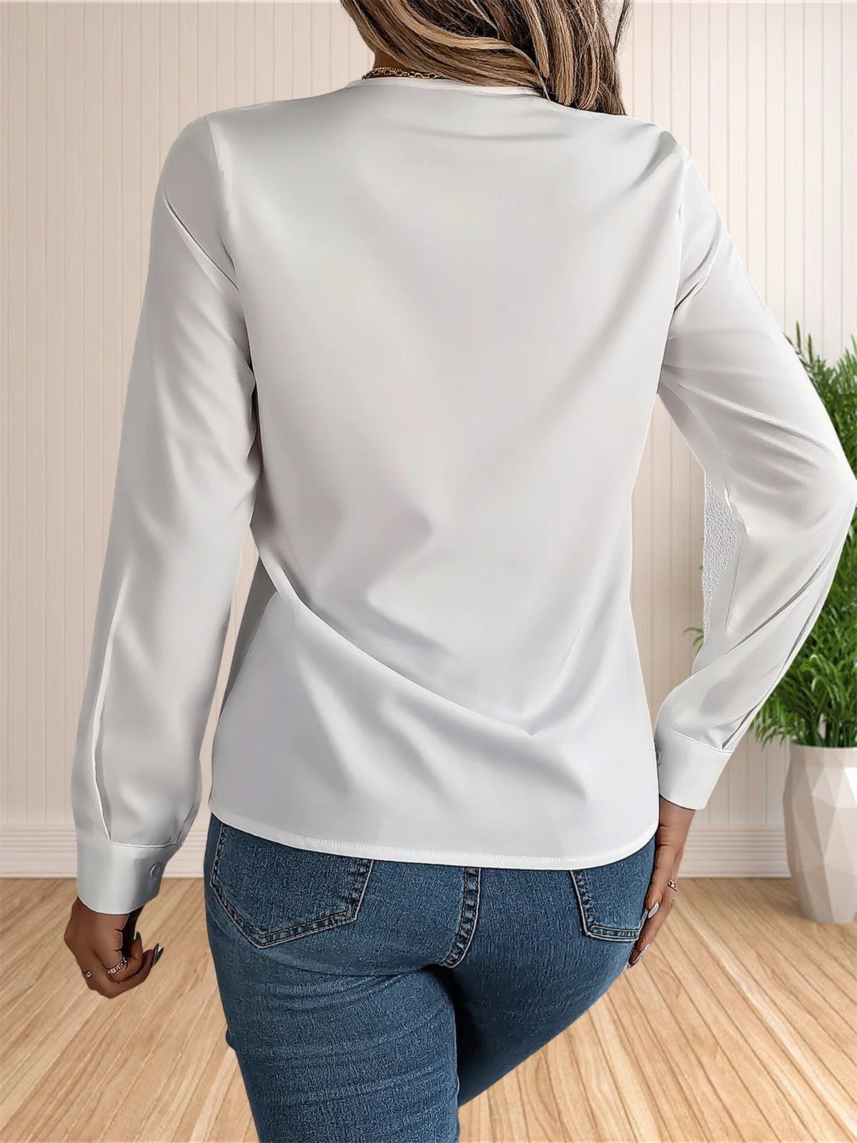 Women's Elegant Business Office Blouse Layered V Neck Long Sleeve Dressy Shirts Work Tops - Chrissy's Eye