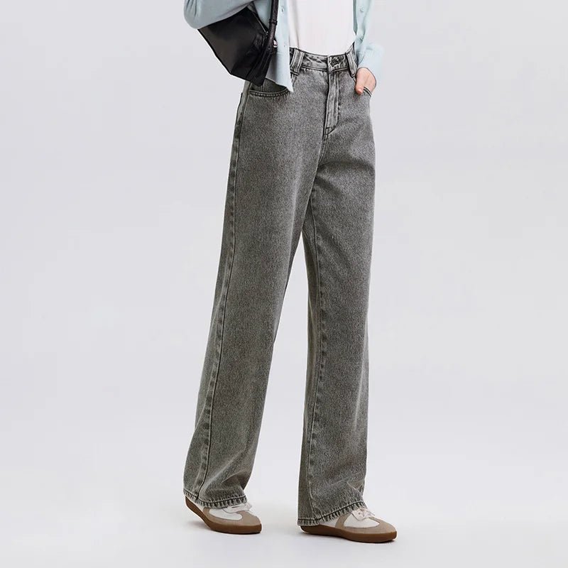 Semir Jeans Women Heightening Pure Cotton Long Trousers Autumn 2024 New Flesh-hiding Wide-leg Trousers - Chrissy's Eye