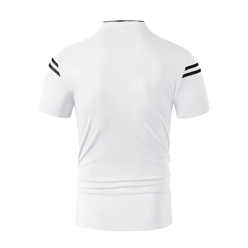 2025 New Men's Casual Fashion Solid Color Short Sleeved Polo Shirt Stand Up Collar Versatile Comfortable Top - Chrissy's Eye